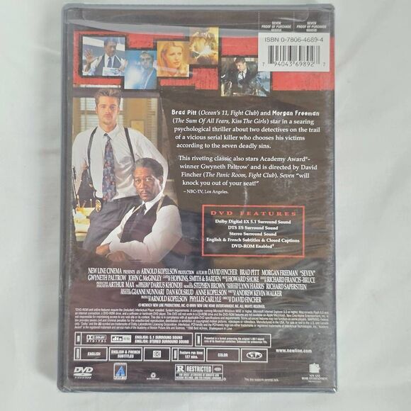 Seven (1995) [DVD] Brad Pitt, Morgan Freeman - Picture 2 of 2